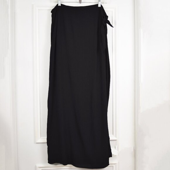 New York & Company Maxi Wrap Skirt Women 16 Goth Modest Witchy Neutral Hippie - Picture 1 of 10